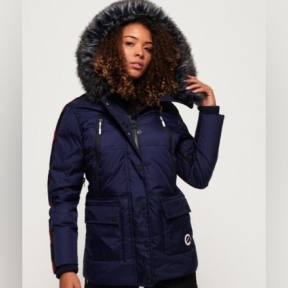 WORN ONCE -SUPERDRY- Canadian Mountain Range Down Parka Jacket - Size 12 Woman - Picture 1 of 15
